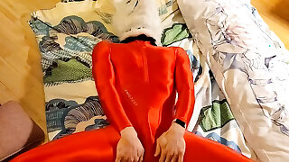 Fox Fur covered Playing In Crimson Amoresy Latex Suit