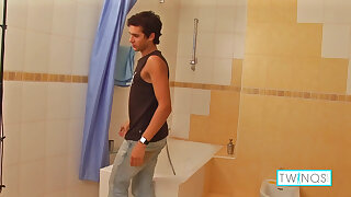 Lad Joshua Masturbates His Stiff Dick In The Bathroom To Cum!