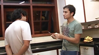 Wondrous French twunks Latino fuck in the kitchen