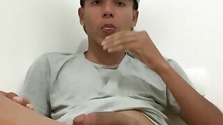 Phat manhood youngster jacking off steaming in his friend's apartment