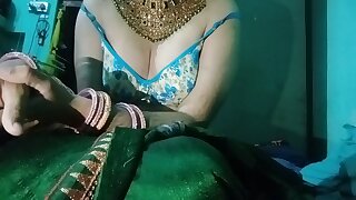 Indian Gay Crossdresser Gaurisissy pressing his tits so hard and loving in green Saree