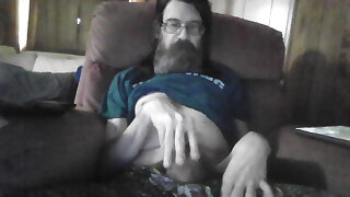 thin youngster tugging off in reclier and demonstrating his tight little asshole while chatting